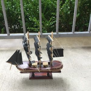 10" Wood Pirate Model Ship Dark Wood Black Sales